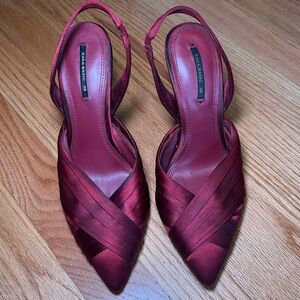 Zara Red Satin Slingback Pumps – Size 38 | Pointed Toe Heels